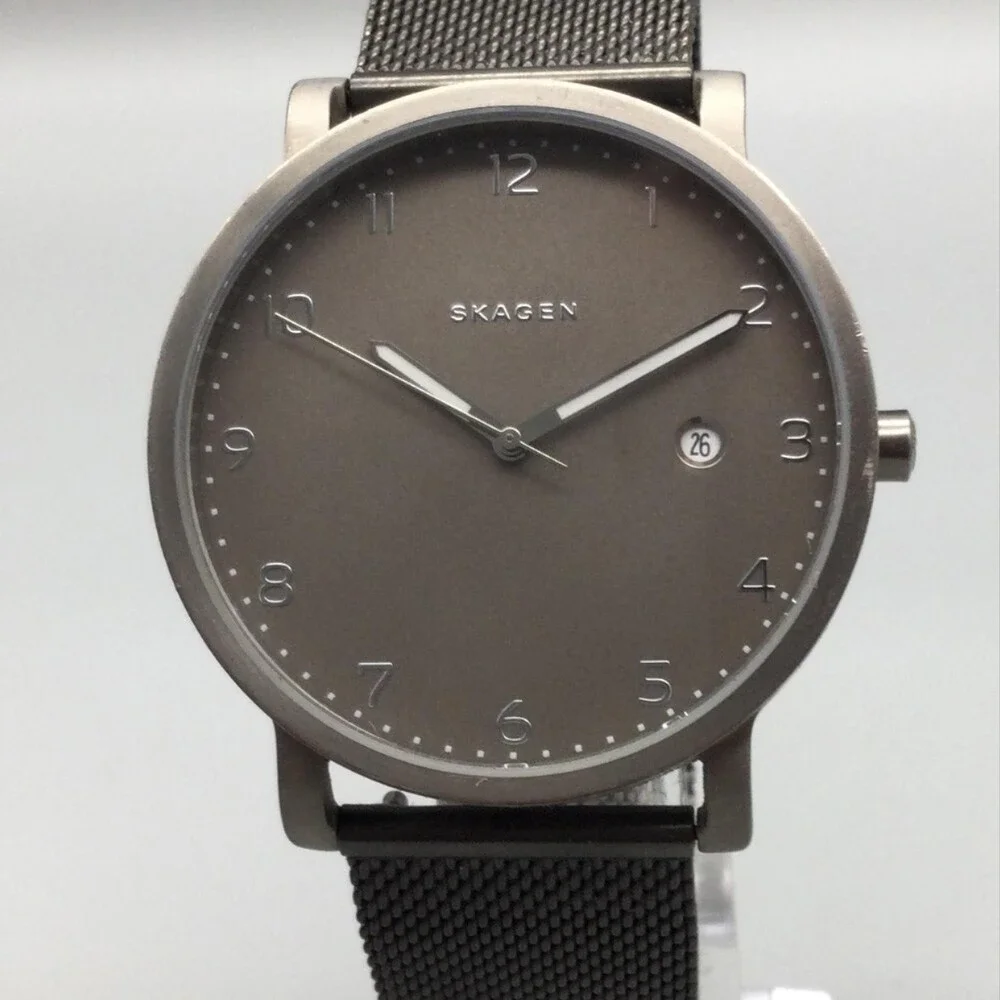 Skagen Hagen SKW6307 Mens Watch 40mm Gray Dial Titanium Mesh Date New Battery